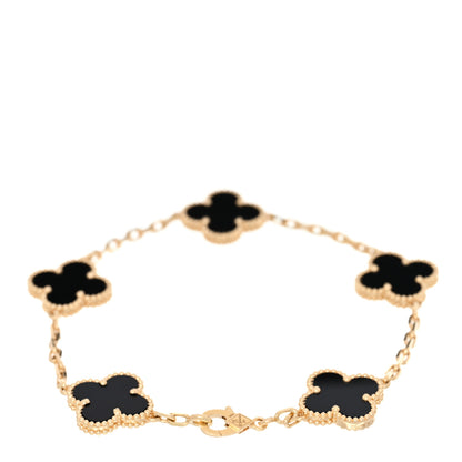 Van Cleef & Arpels 18K Yellow Gold Black Onyx 5 Motifs Vintage Alhambra Bracelet 2 of 4