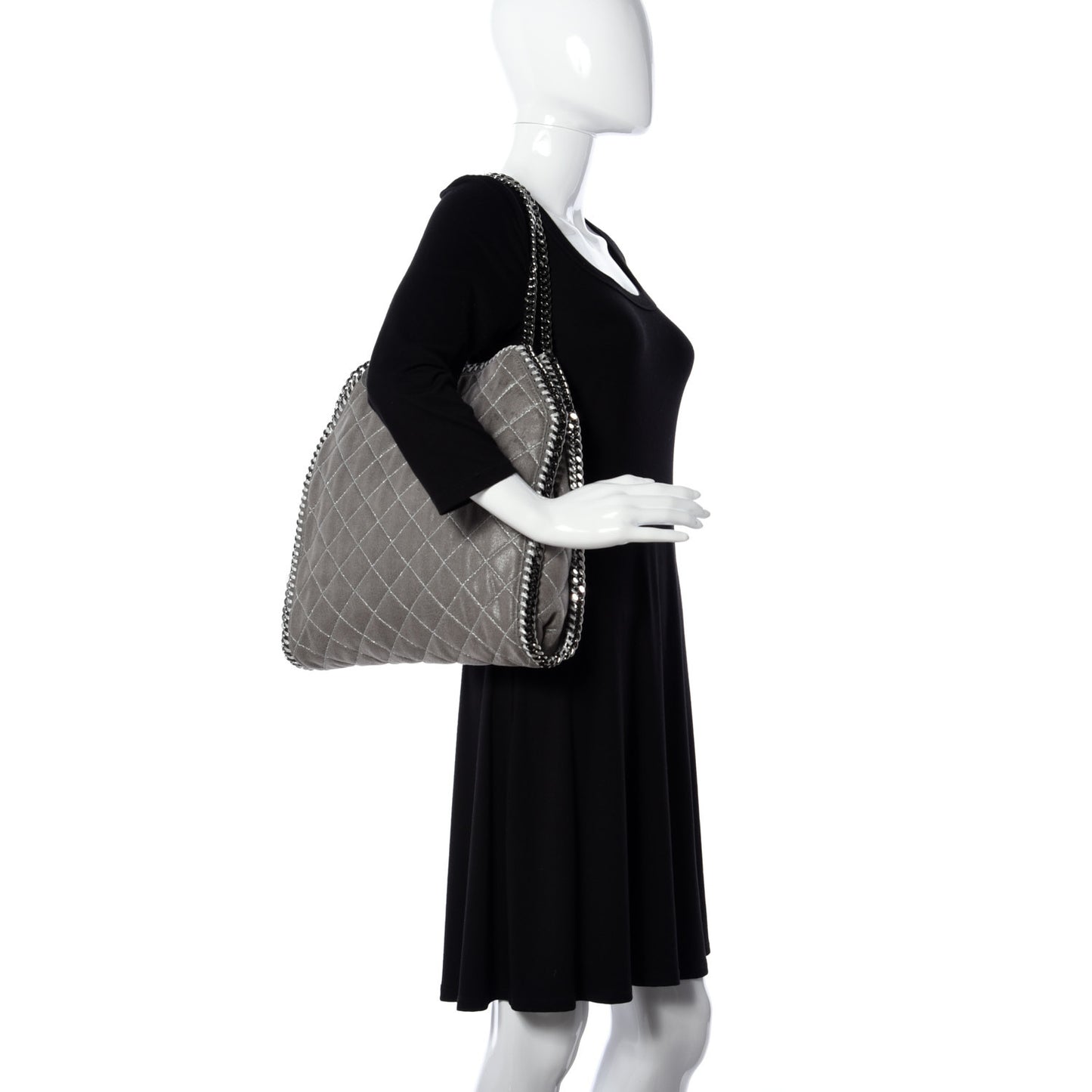 Shaggy Deer Quilted Small Falabella Tote Light Grey