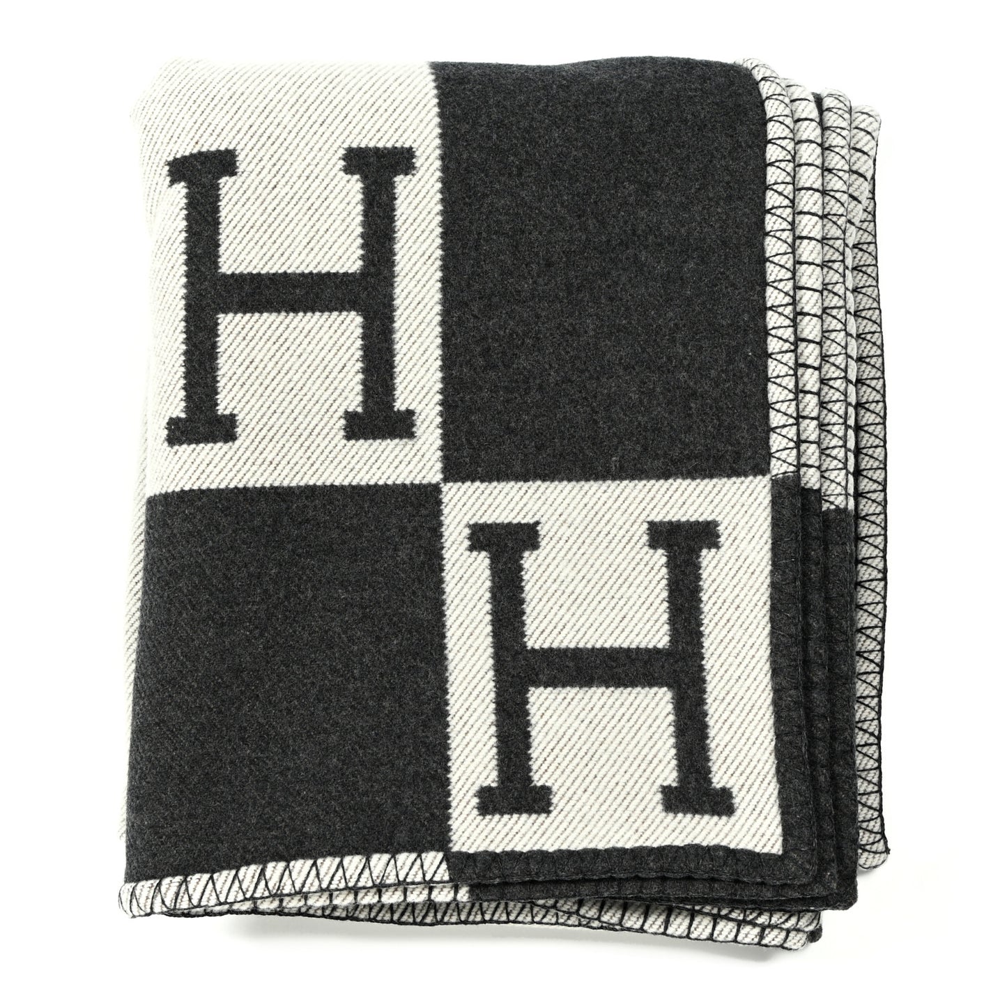 Wool Cashmere Avalon Signature Blanket Ecru Gris Fonce