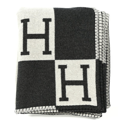 Hermes Wool Cashmere Avalon Signature Blanket Ecru Gris Fonce 1 of 3