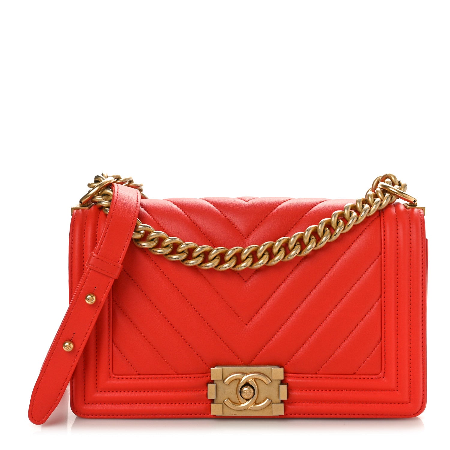 Chanel Calfskin Chevron Quilted Medium Boy Flap Red 1 of 9
