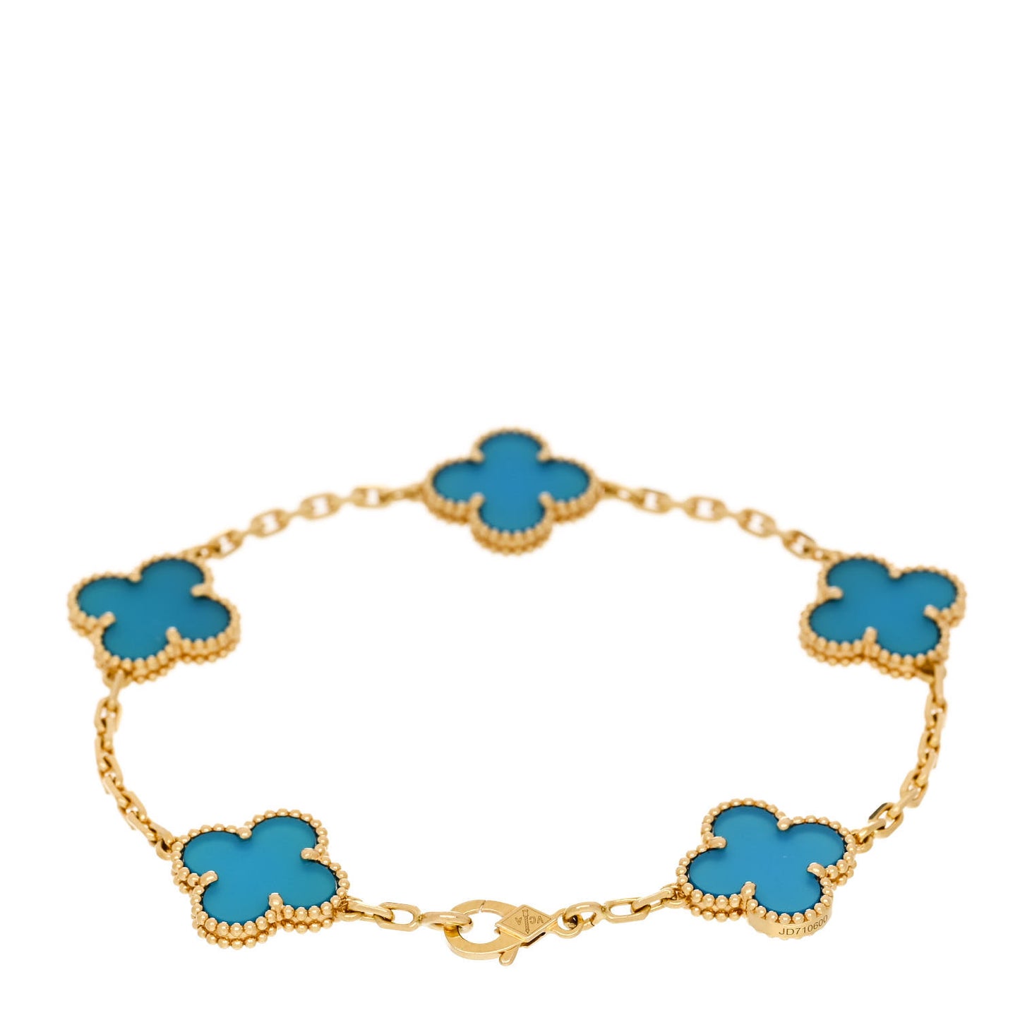 18K Yellow Gold Blue Agate 5 Motifs Vintage Alhambra Bracelet