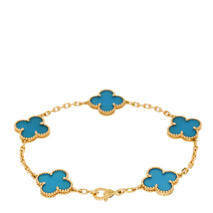 Van Cleef & Arpels 18K Yellow Gold Blue Agate 5 Motifs Vintage Alhambra Bracelet 2 of 4