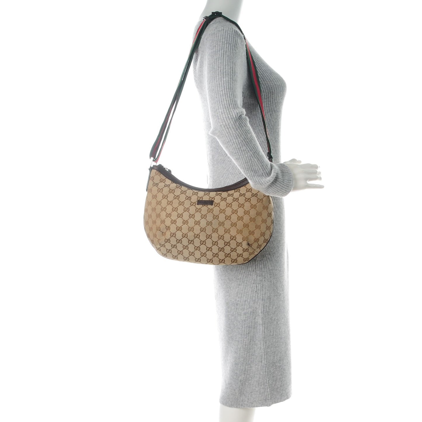 Monogram Web Medium Half Moon Hobo Dark Brown