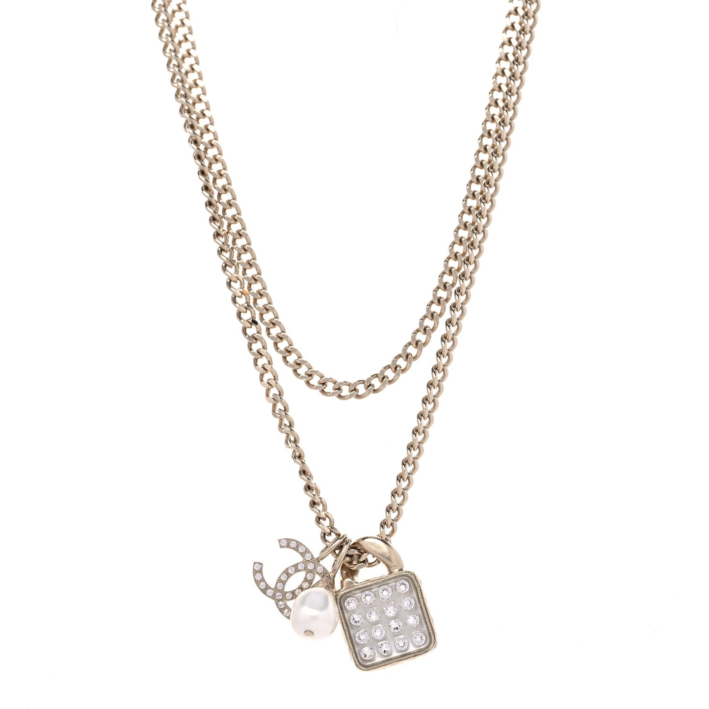 Crystal Pearl Resin CC Drop Multi Strand Chain Necklace Gold Pearly White