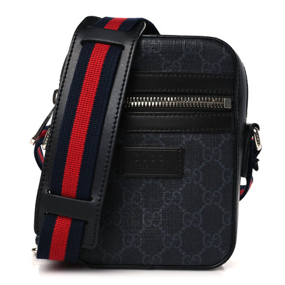 Gucci GG Supreme Monogram Appia Calfskin Web Small Camera Messenger Bag Black Grey 1 of 9