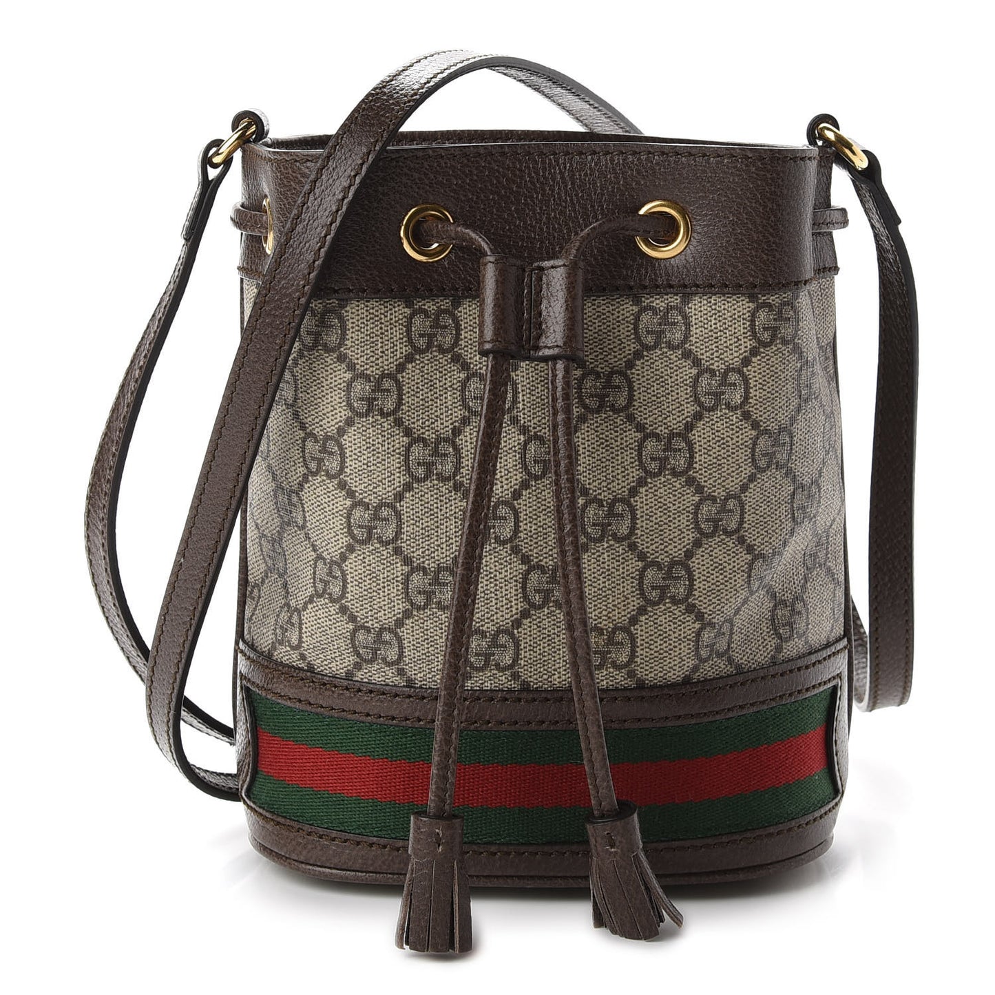 GG Supreme Monogram Web Mini Ophidia Bucket Bag Brown