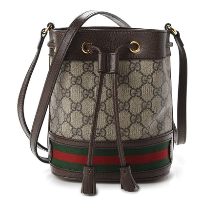 Gucci GG Supreme Monogram Web Mini Ophidia Bucket Bag Brown 1 of 9