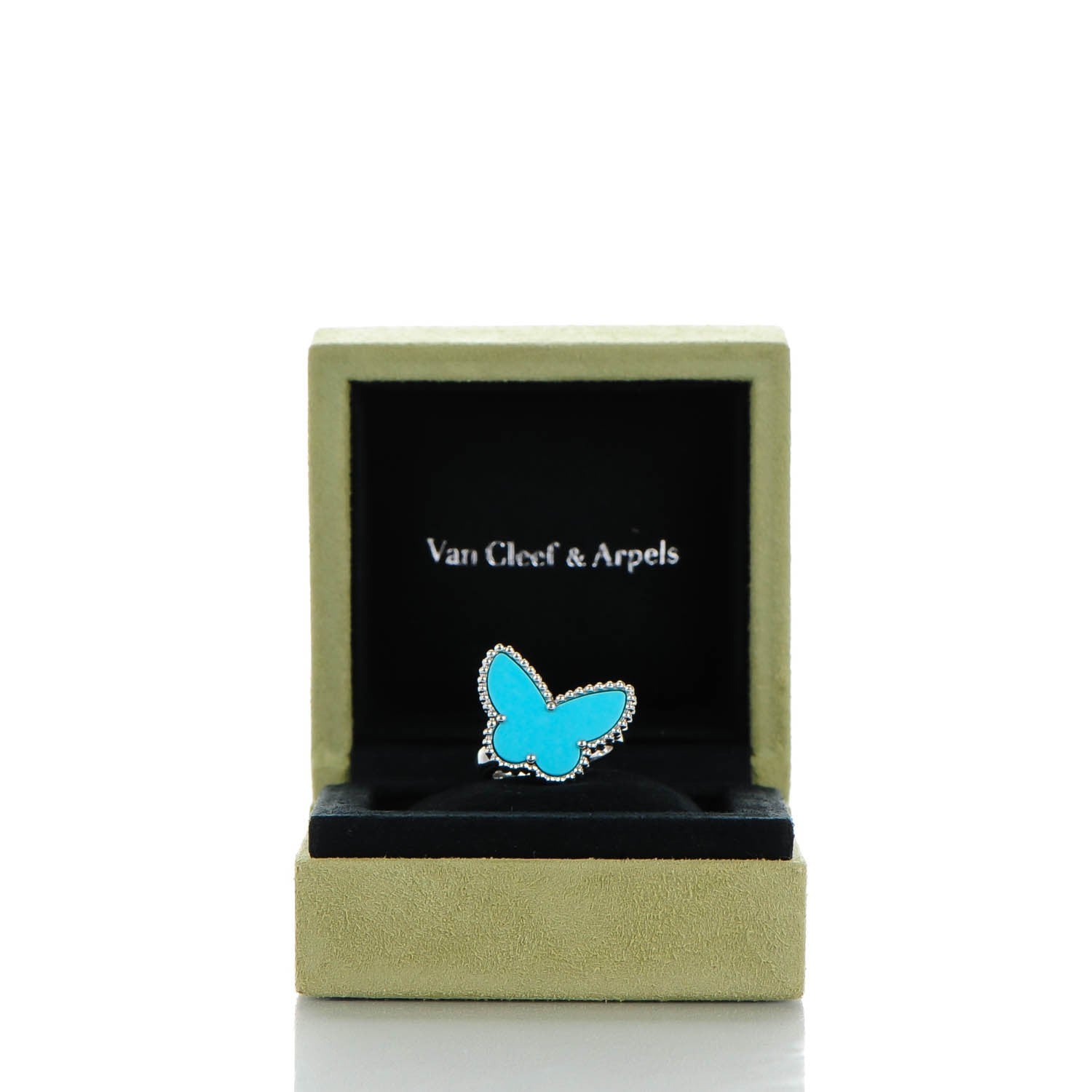 Van Cleef & Arpels 18K White Gold Turquoise Lucky Alhambra Butterfly Ring 51 5.75 5 of 5