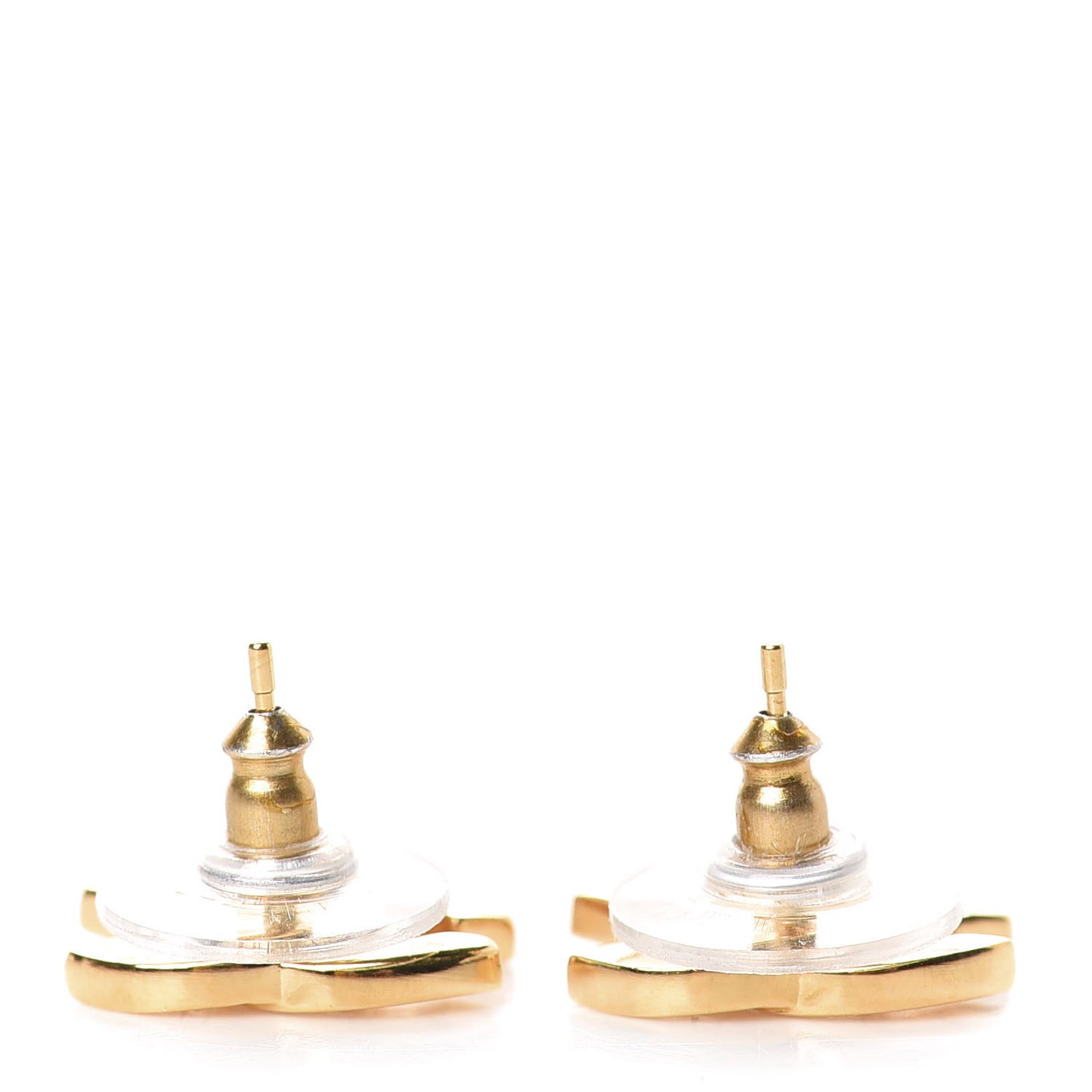 Metal CC Paris Button Stud Earrings Gold