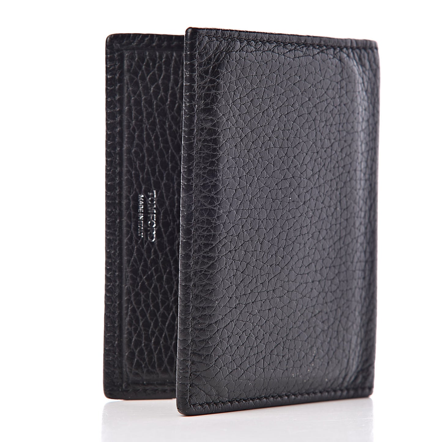 Grained Calfskin Bi-Fold Card Holder Black