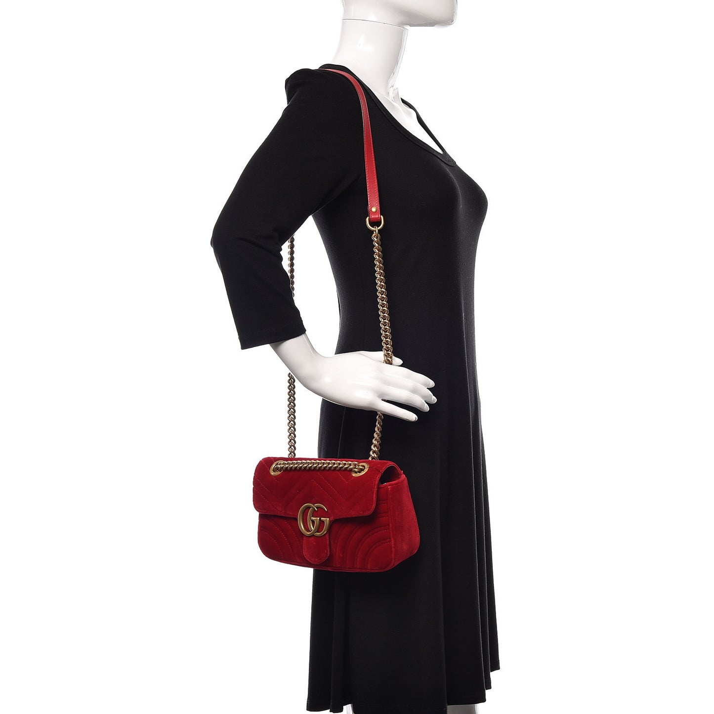 Velvet Matelasse Mini GG Marmont Shoulder Bag Hibiscus Red