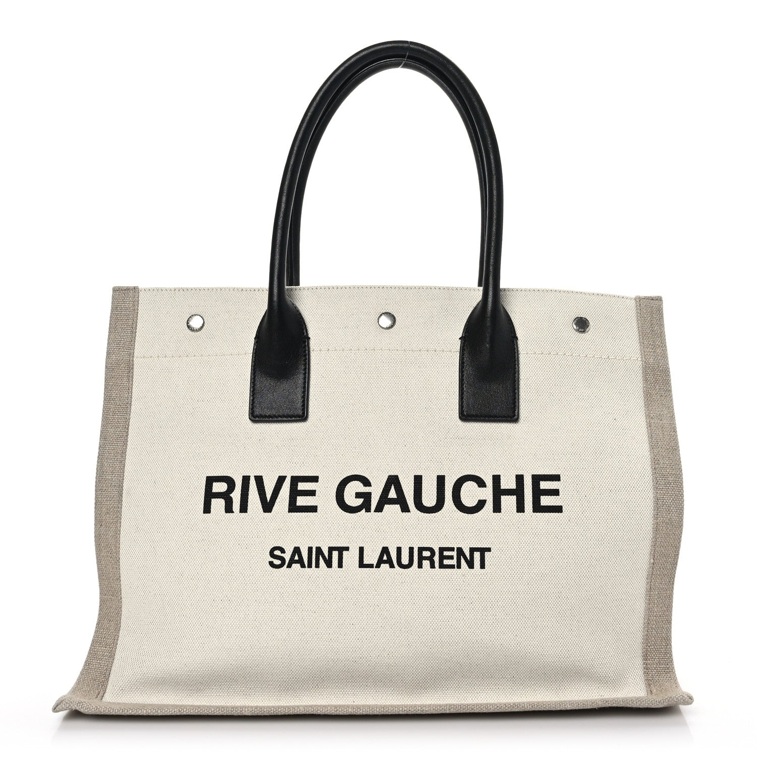 Saint Laurent Linen Calfskin Small Rive Gauche Tote Greggio Natural 1 of 8