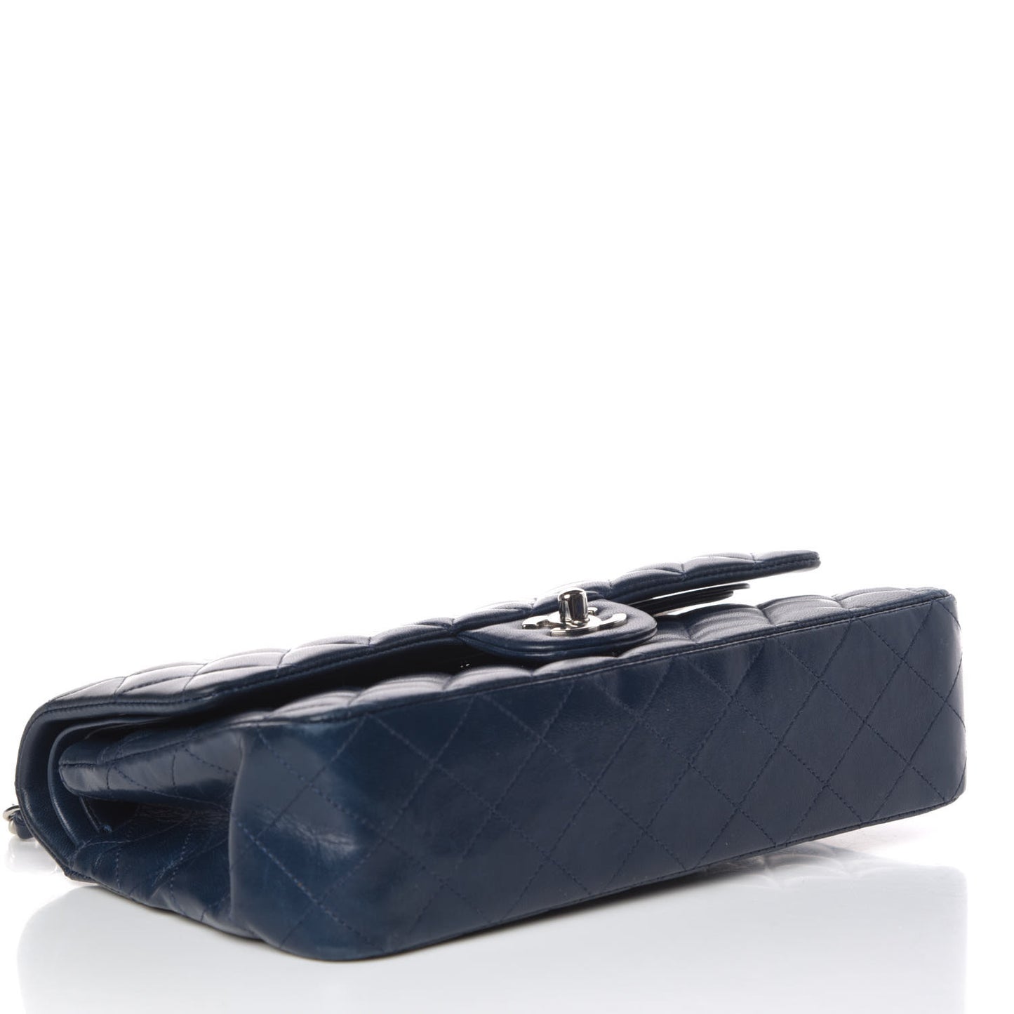 Lambskin Quilted Medium Double Flap Dark Blue