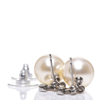 Chanel Crystal Pearl CC Drop Earrings Silver 3 of 4