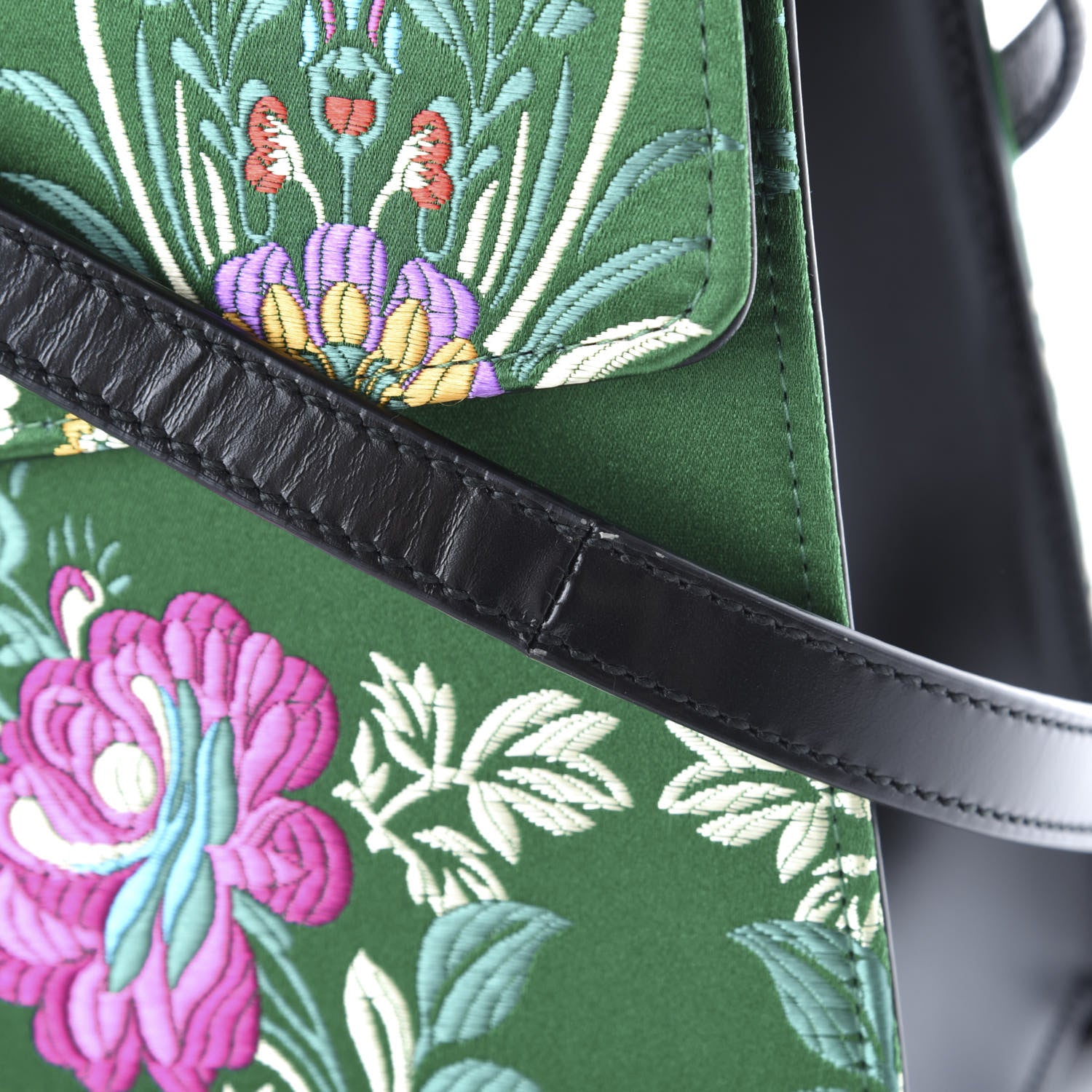 Gucci Jacquard Floral Medium Sylvie Top Handle Bag Green Multicolor Black 11 of 11