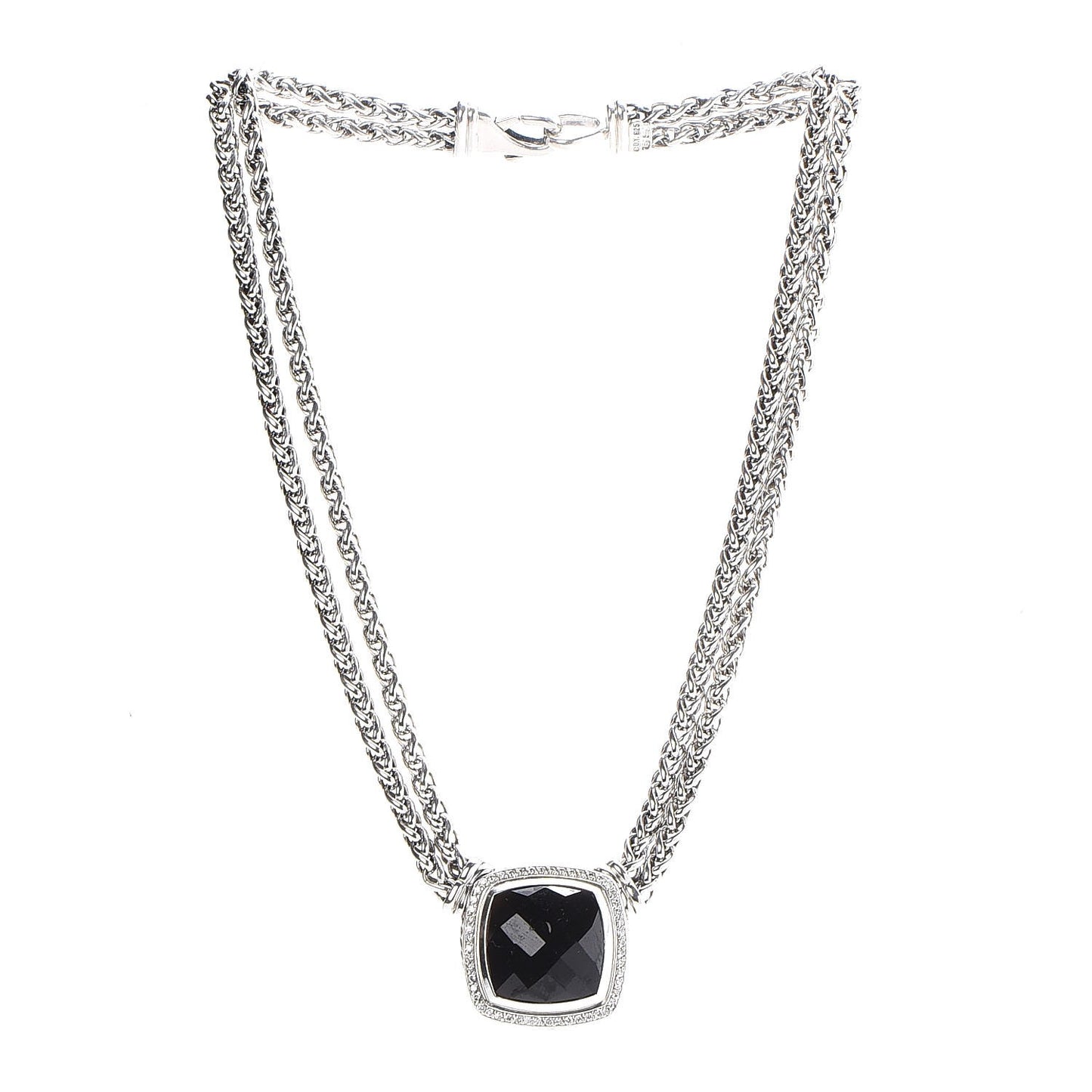 Sterling Silver Diamond Black Onyx 19mm Albion Double Wheat Chain Necklace