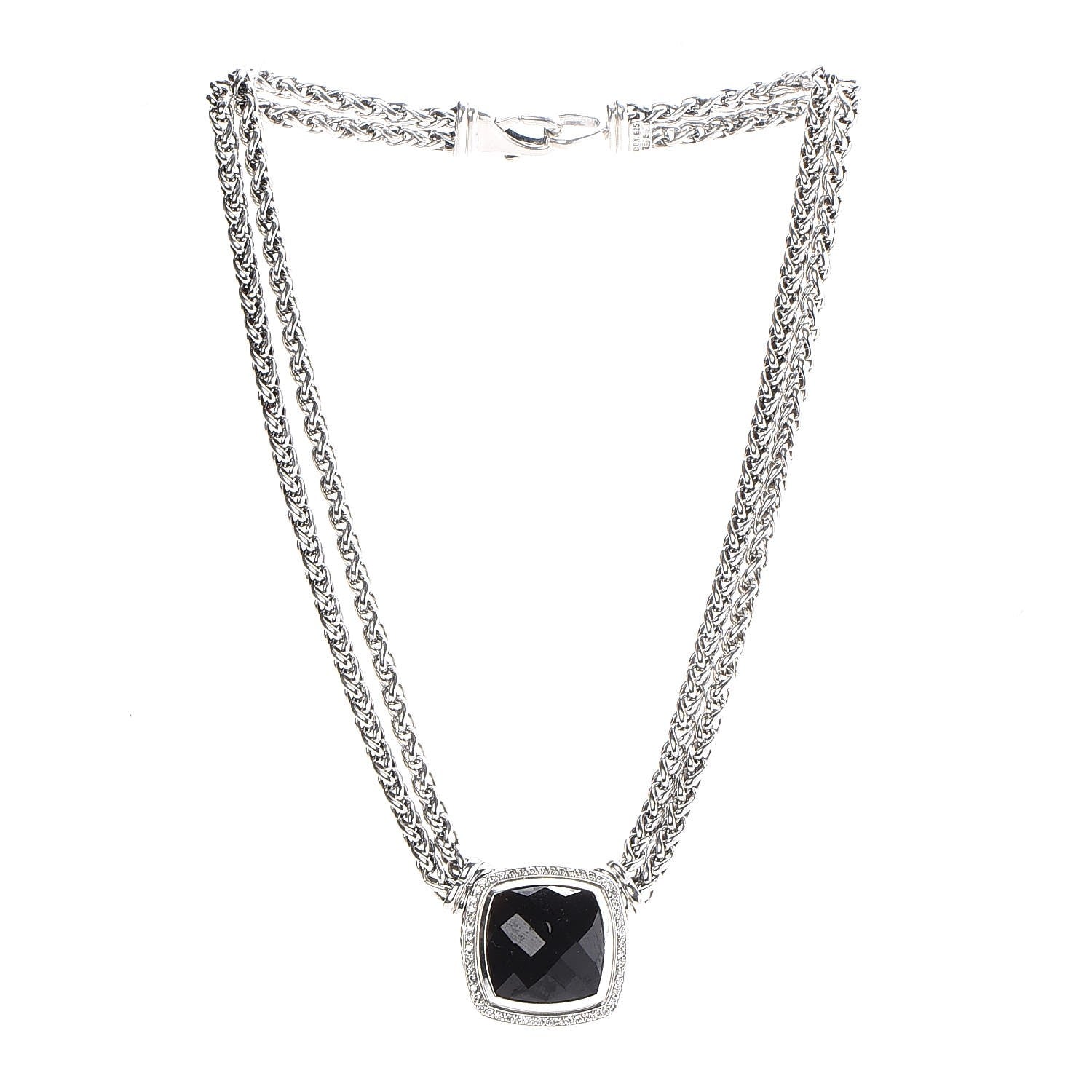 David Yurman Sterling Silver Diamond Black Onyx 19mm Albion Double Wheat Chain Necklace 3 of 15