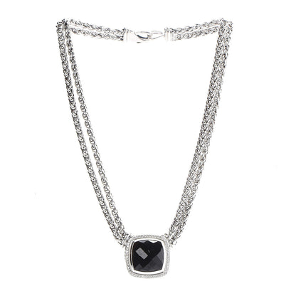 David Yurman Sterling Silver Diamond Black Onyx 19mm Albion Double Wheat Chain Necklace 3 of 15