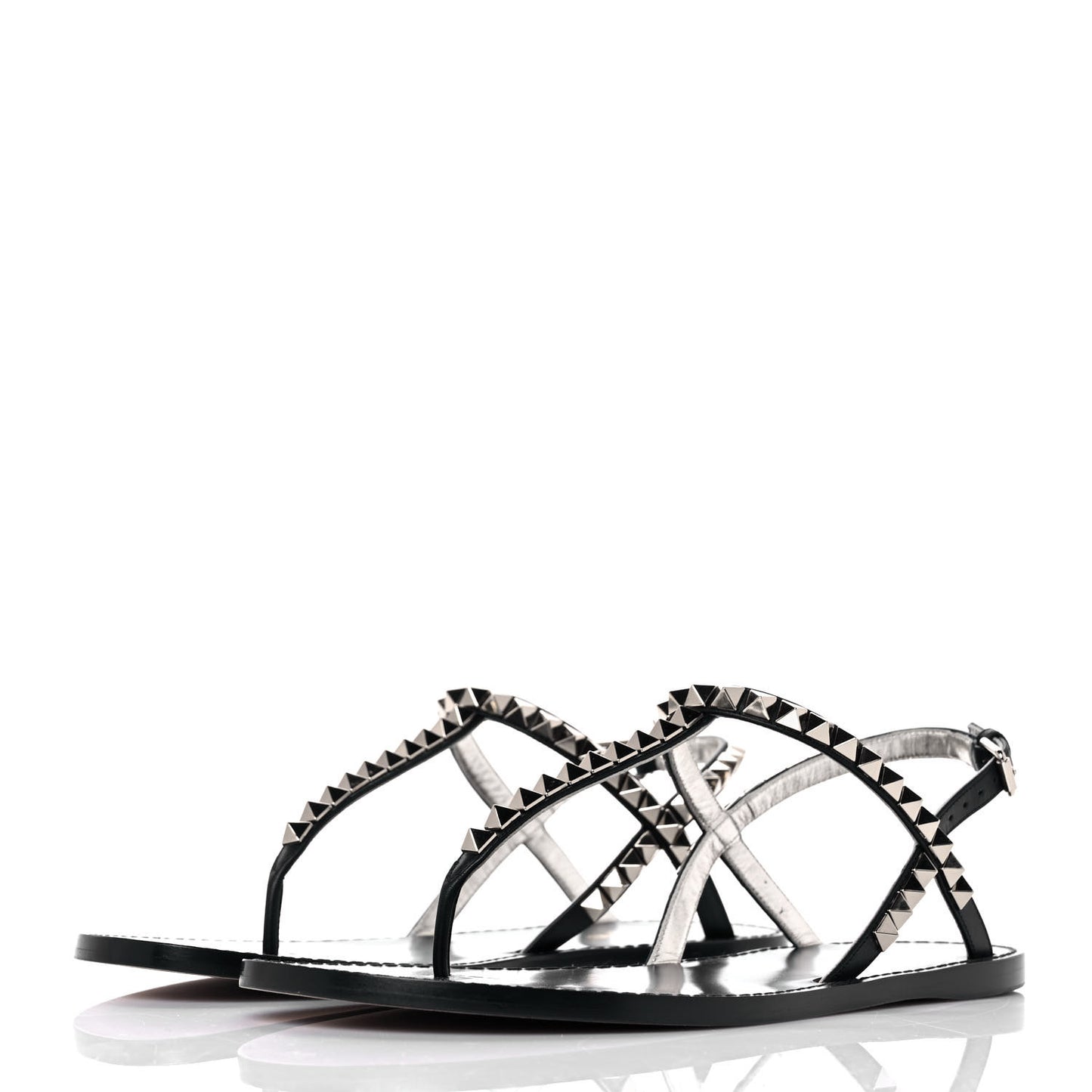 Calfskin Rockstud No Limit Slingback Flat Thong Sandals 38.5 Black