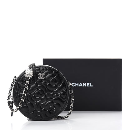 Chanel Caviar Camellia Embossed Round Clutch With Chain Black 11 of 11