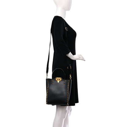 Valentino Garavani Grainy Calfskin Rockstud Alcove Tote Black 2 of 9