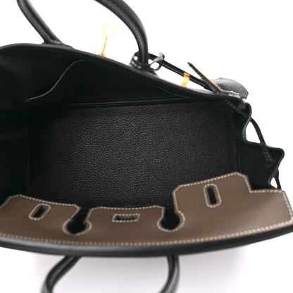 Hermes Epsom Horseshoe Birkin 25 Etoupe Black 5 of 12