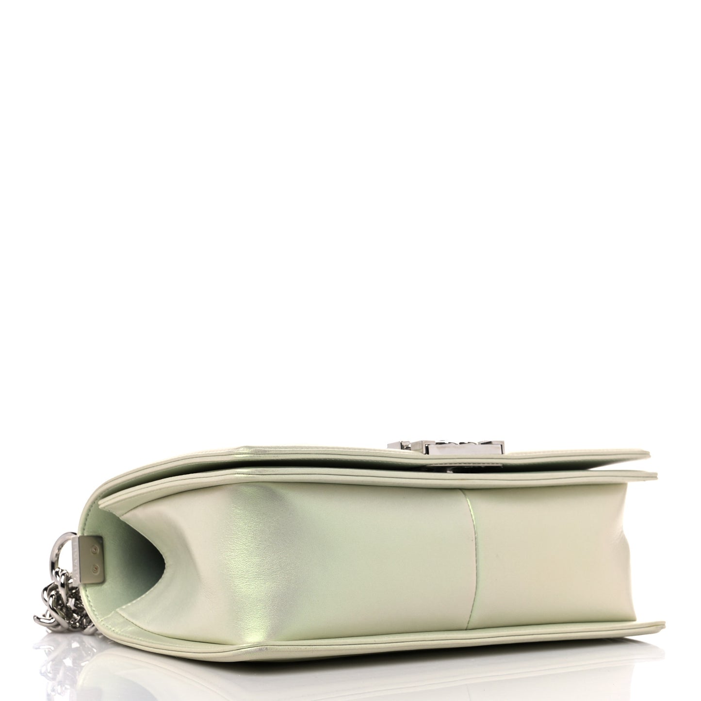 Iridescent Lambskin Chevron Quilted Medium Boy Flap Green