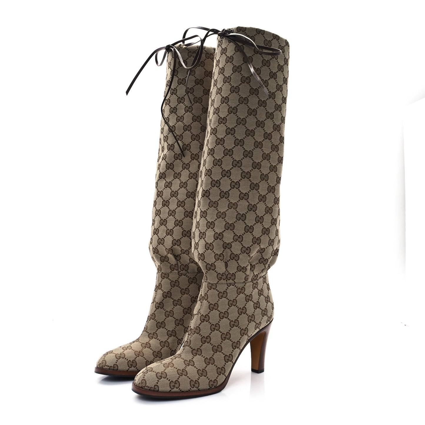 Monogram Malaga Kid Lisa Mid Heel Boots 40 Beige Ebony