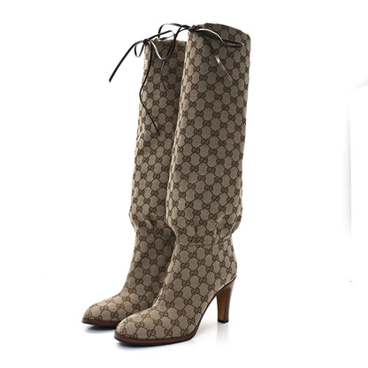 Gucci Monogram Malaga Kid Lisa Mid Heel Boots 40 Beige Ebony 3 of 9