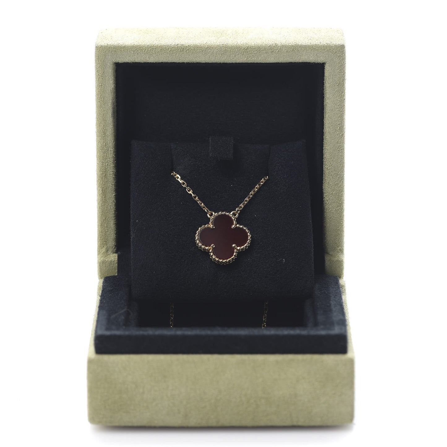 18K Yellow Gold Carnelian Vintage Alhambra Pendant Necklace