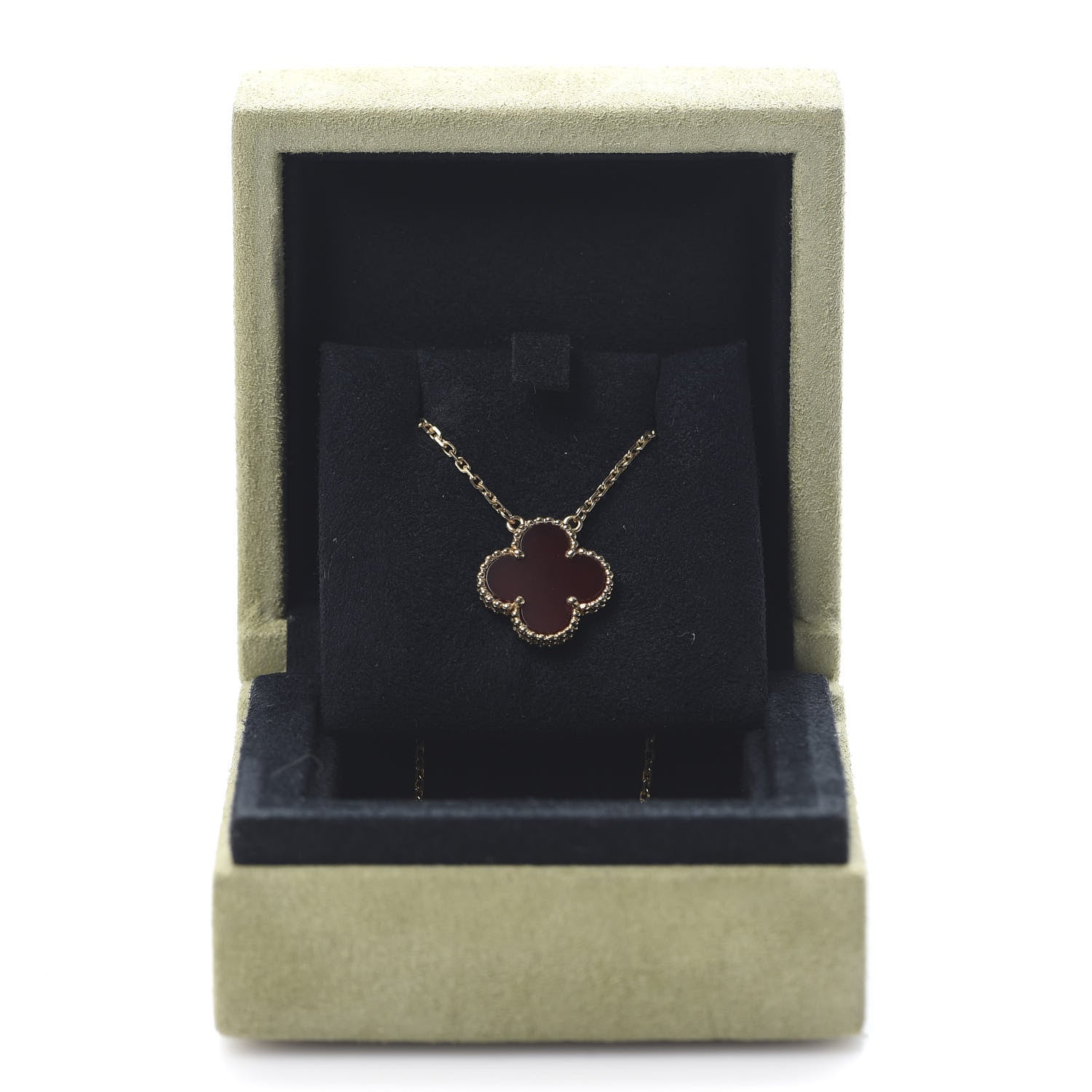 Van Cleef & Arpels 18K Yellow Gold Carnelian Vintage Alhambra Pendant Necklace 7 of 7