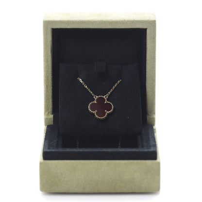 Van Cleef & Arpels 18K Yellow Gold Carnelian Vintage Alhambra Pendant Necklace 7 of 7