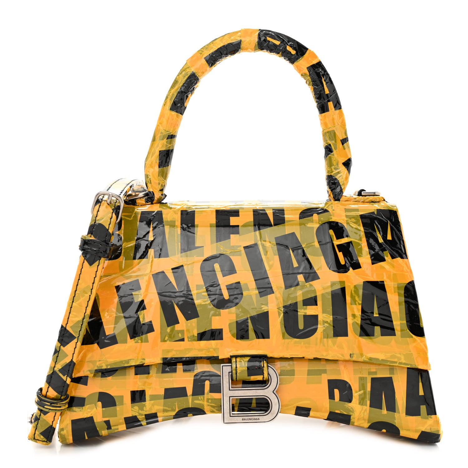 Balenciaga Box Calfskin Tape Small Hourglass Top Handle Bag Yellow Black 1 of 11