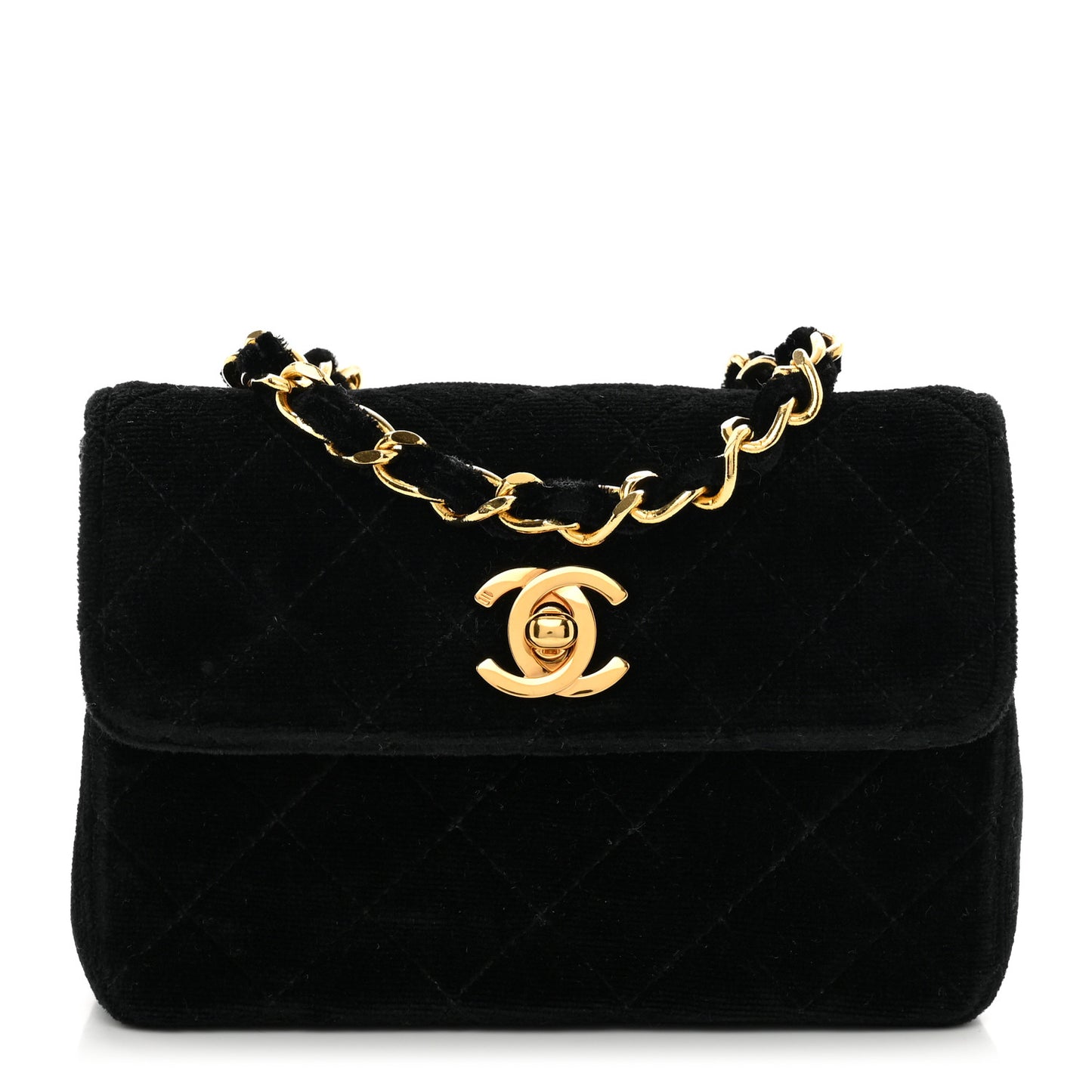 Velvet Quilted Extra Mini Rectangular Flap Black