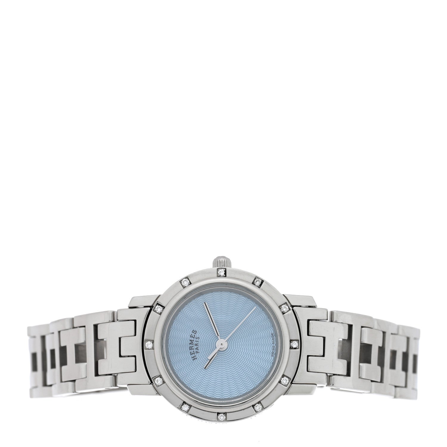 Hermes Stainless Steel Diamond 24mm Clipper Nacre Quartz Watch Blue 2 of 4