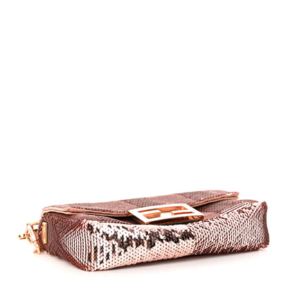 Fendi Sequin Metallic Nappa Pequin Mini Baguette Rame 4 of 13