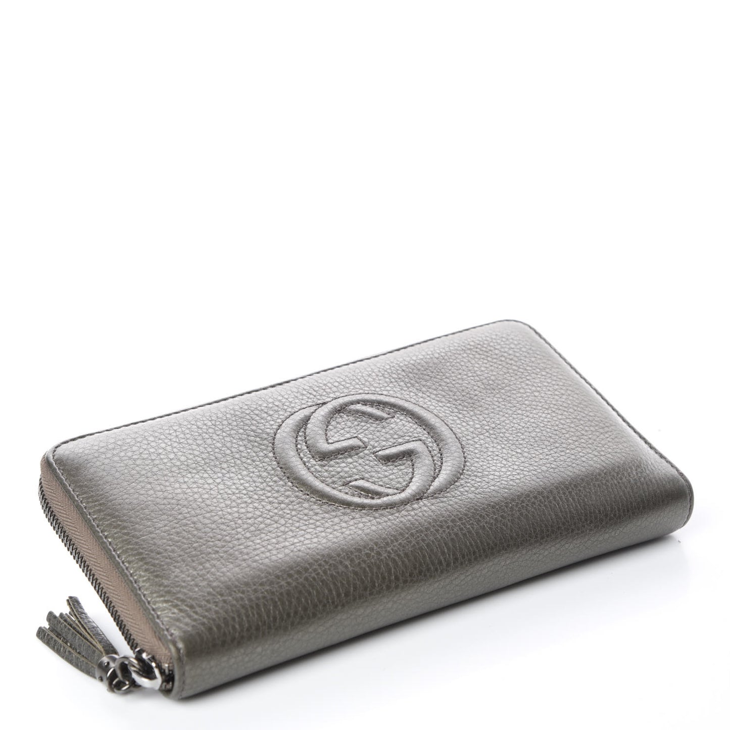 Metallic Pebbled Calfskin Soho Zip Around Wallet Sasso
