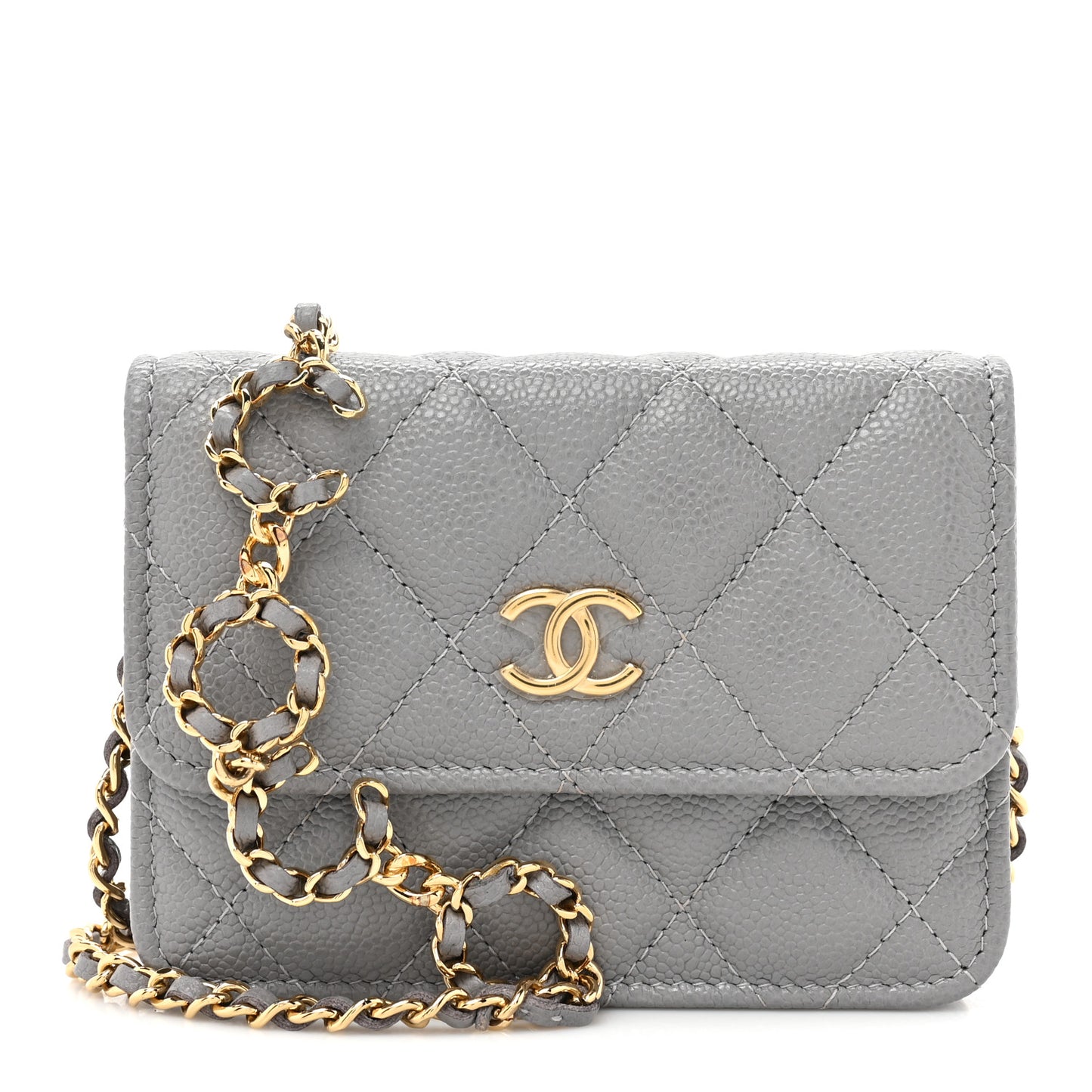 Caviar Quilted Miss Coco Clutch With Chain Grey
