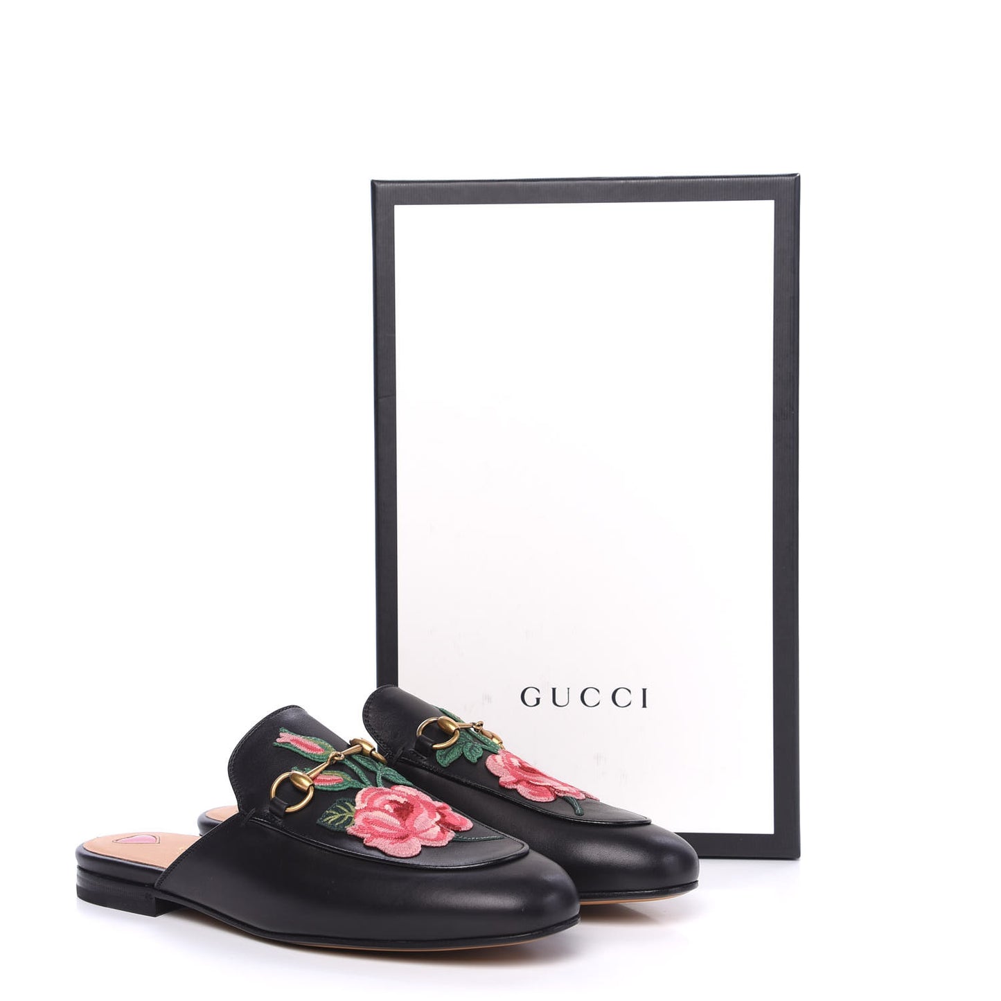 Calfskin Flower Embroidered Princetown Slippers 39 Black
