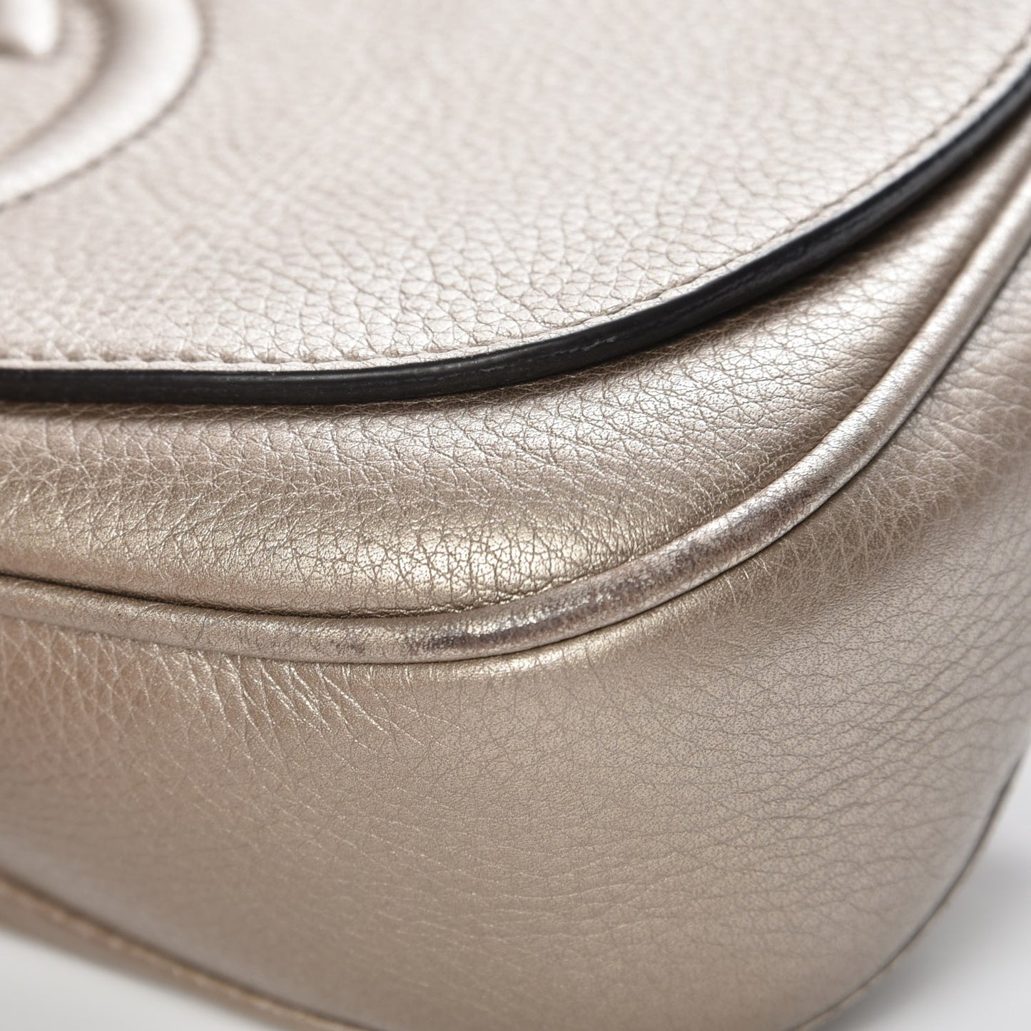 Metallic Pebbled Calfskin Medium Soho Flap Crossbody Golden Beige