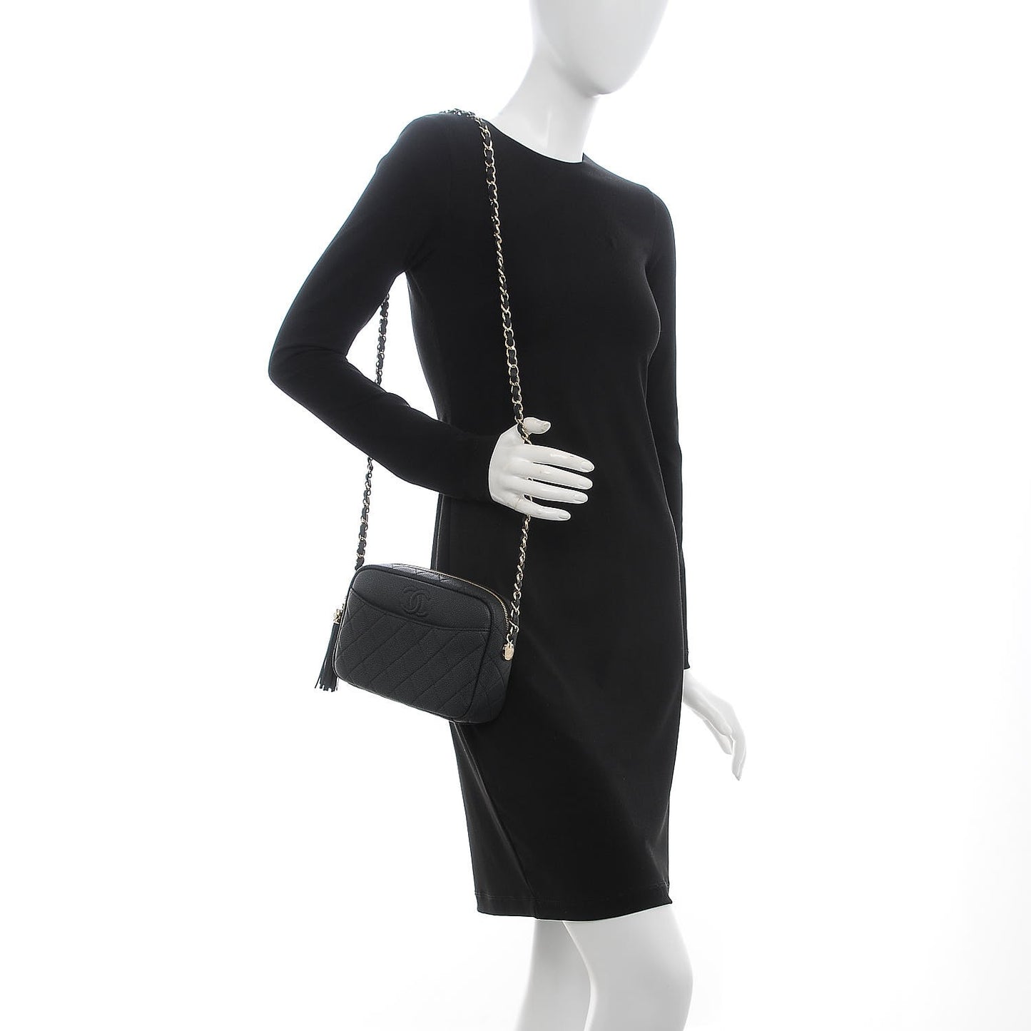 Caviar Quilted Coco Tassel Camera Case Black