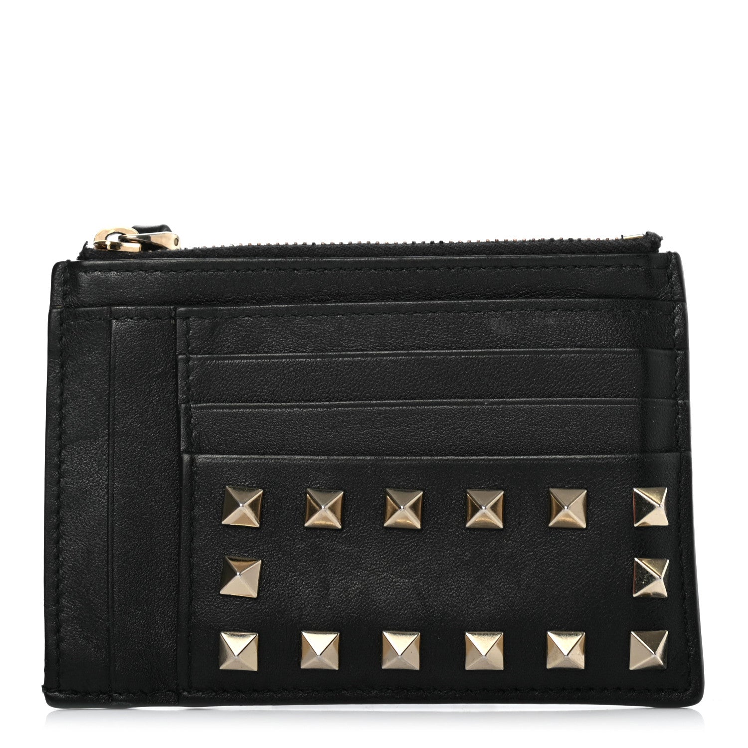 Valentino Garavani Vitello Rockstud Coin Case Card Holder Black 1 of 7