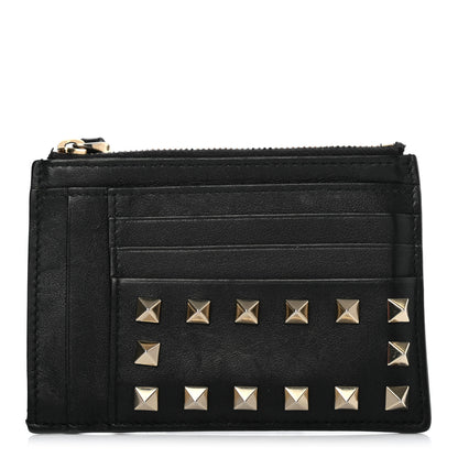 Valentino Garavani Vitello Rockstud Coin Case Card Holder Black 1 of 7