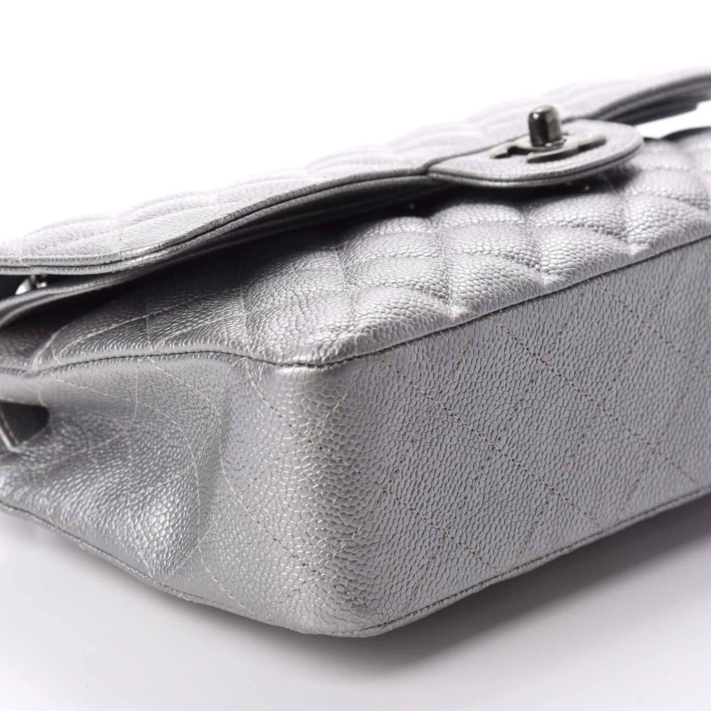 Metallic Caviar Quilted Medium Double Flap Silver