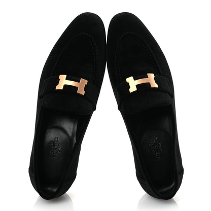 Hermes Velvet Womens Paris Loafers 38.5 Black 2 of 12