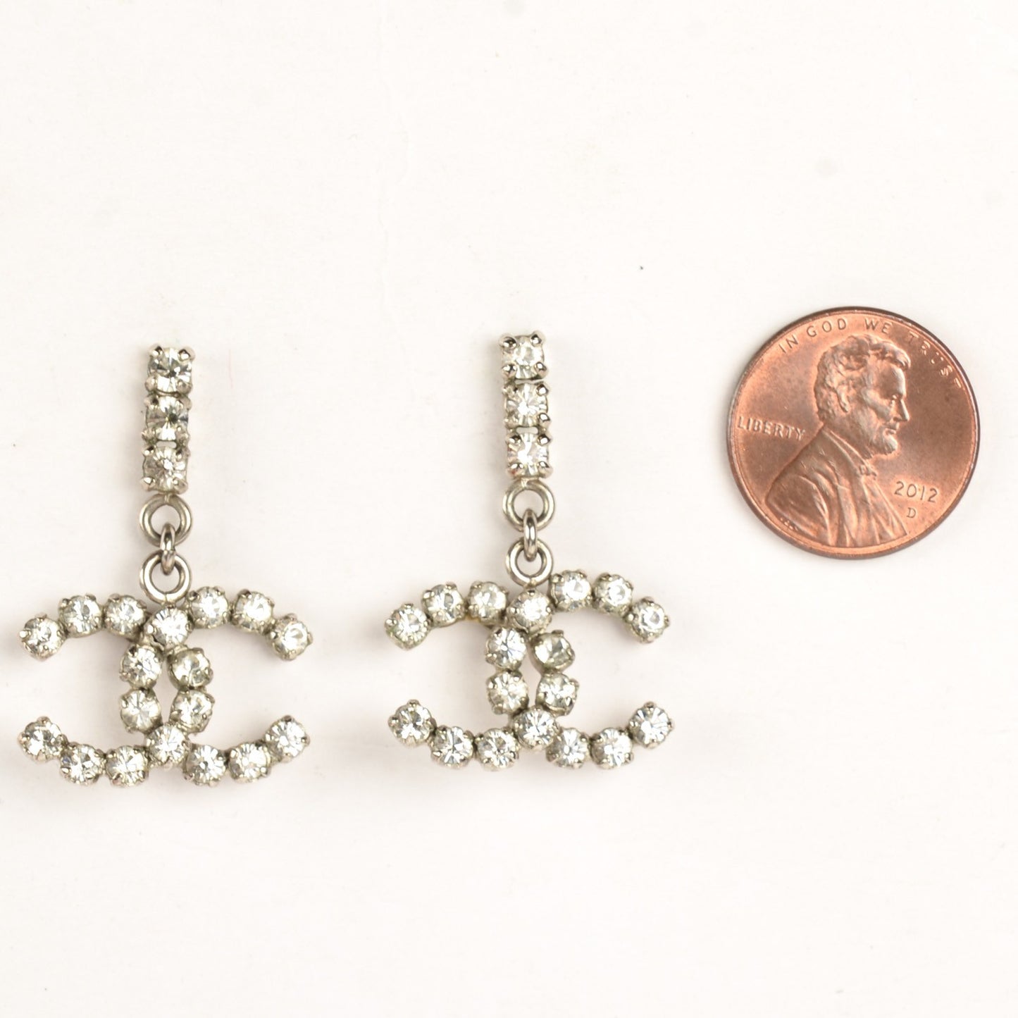 Crystal CC Drop Earrings Silver