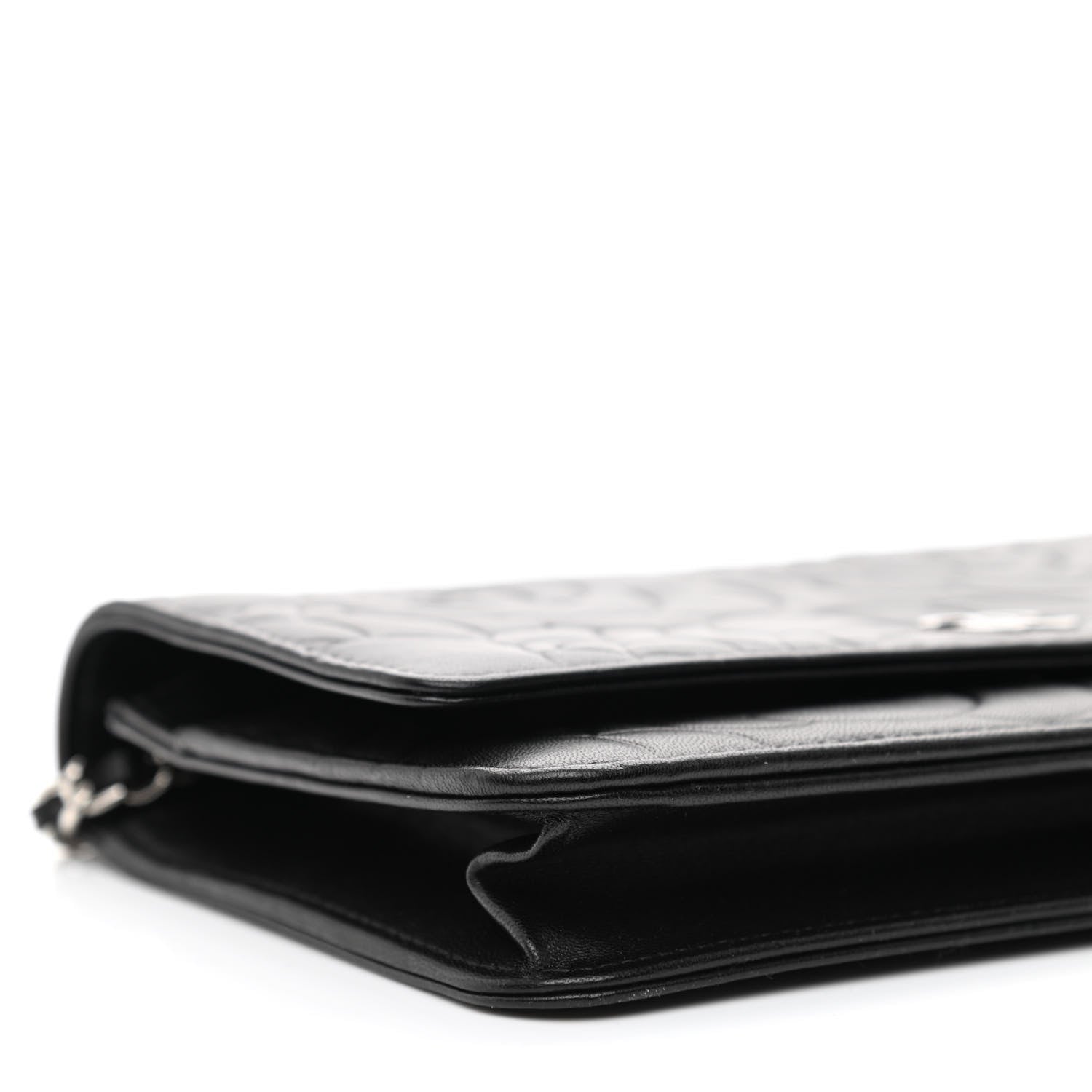 Chanel Lambskin Camellia Embossed Wallet on Chain WOC Black 10 of 12