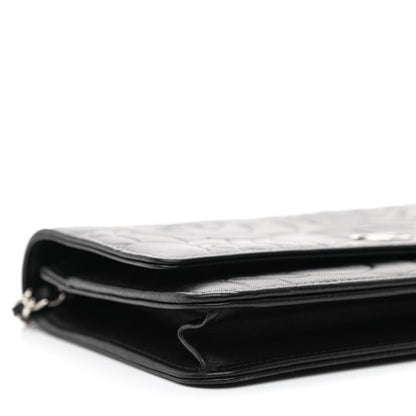 Chanel Lambskin Camellia Embossed Wallet on Chain WOC Black 10 of 12