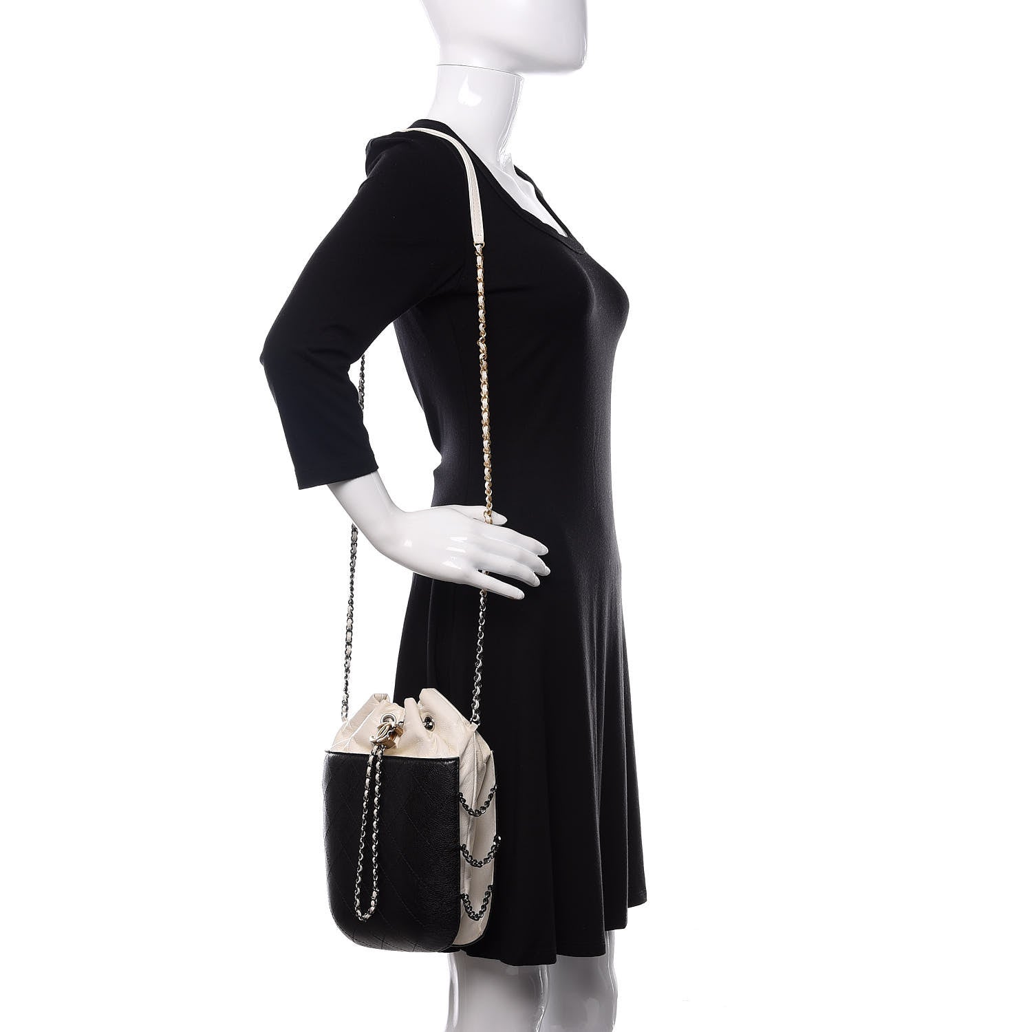 Chanel Aged Calfskin Quilted Gabrielle Bucket White Black 2 of 11